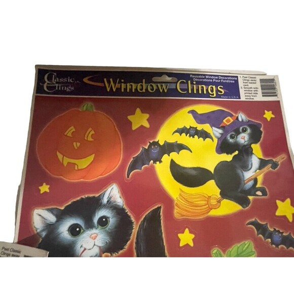 Vintage 2 Classic Clings Window Clings Halloween Pumpkin Black Cats RARE - Picture 2 of 8
